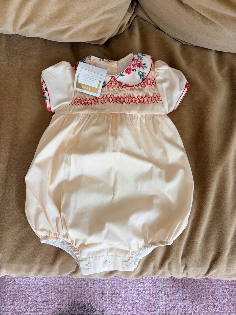Dondolo Smocked Pink Floral-Collar Baby Bubble Romper